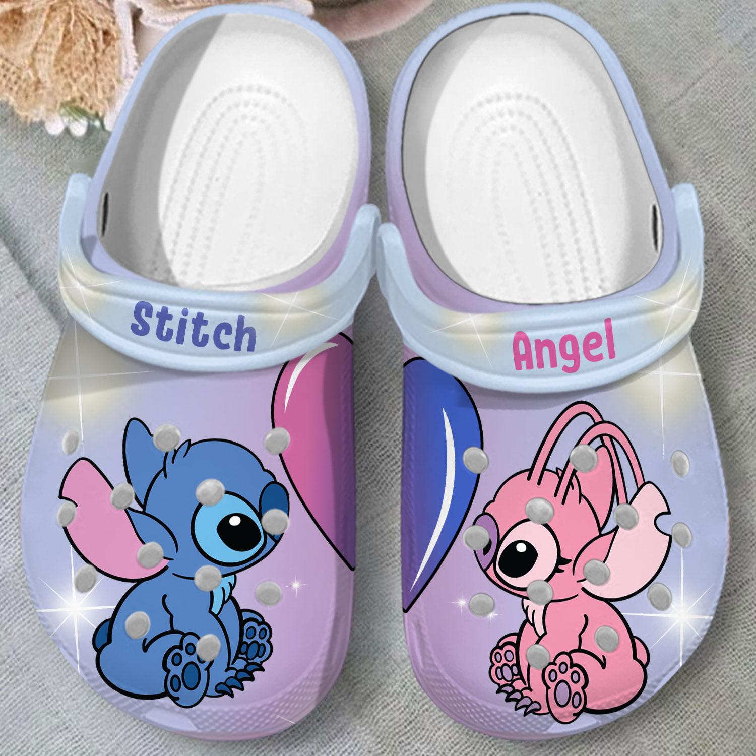 Merchidea Stitch And Angel Cartoon Crocs Crocband Clogs Shoes Comfortable For Men Women and Kids