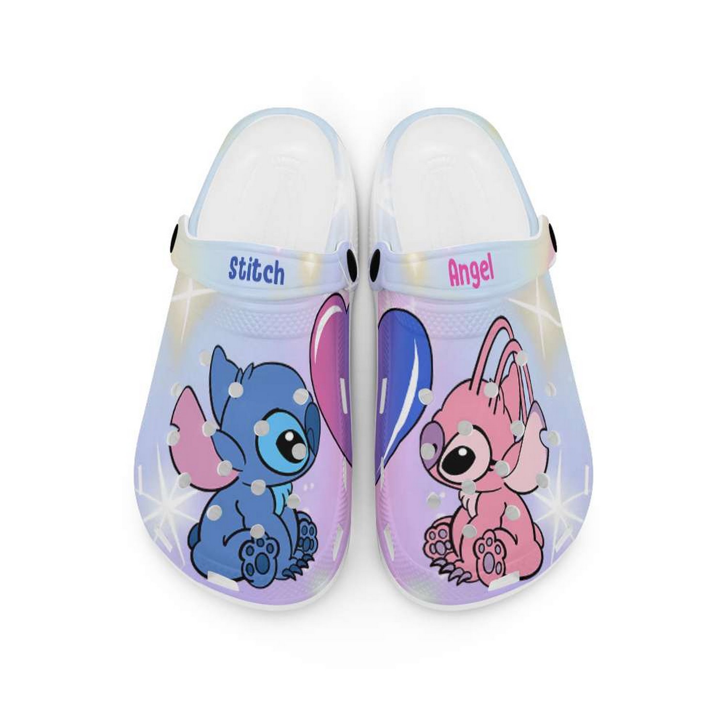 Merchidea Stitch And Angel Cartoon Crocs Crocband Clogs Shoes Comfortable For Men Women and Kids