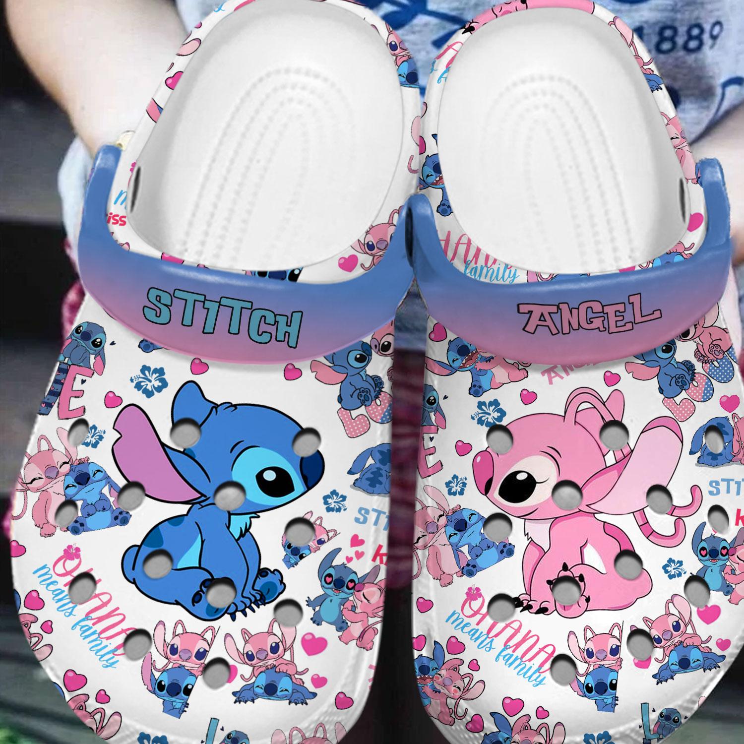 Merchidea Stitch And Angel Cartoon Crocs Crocband Clogs Shoes Comfortable For Men Women and Kids