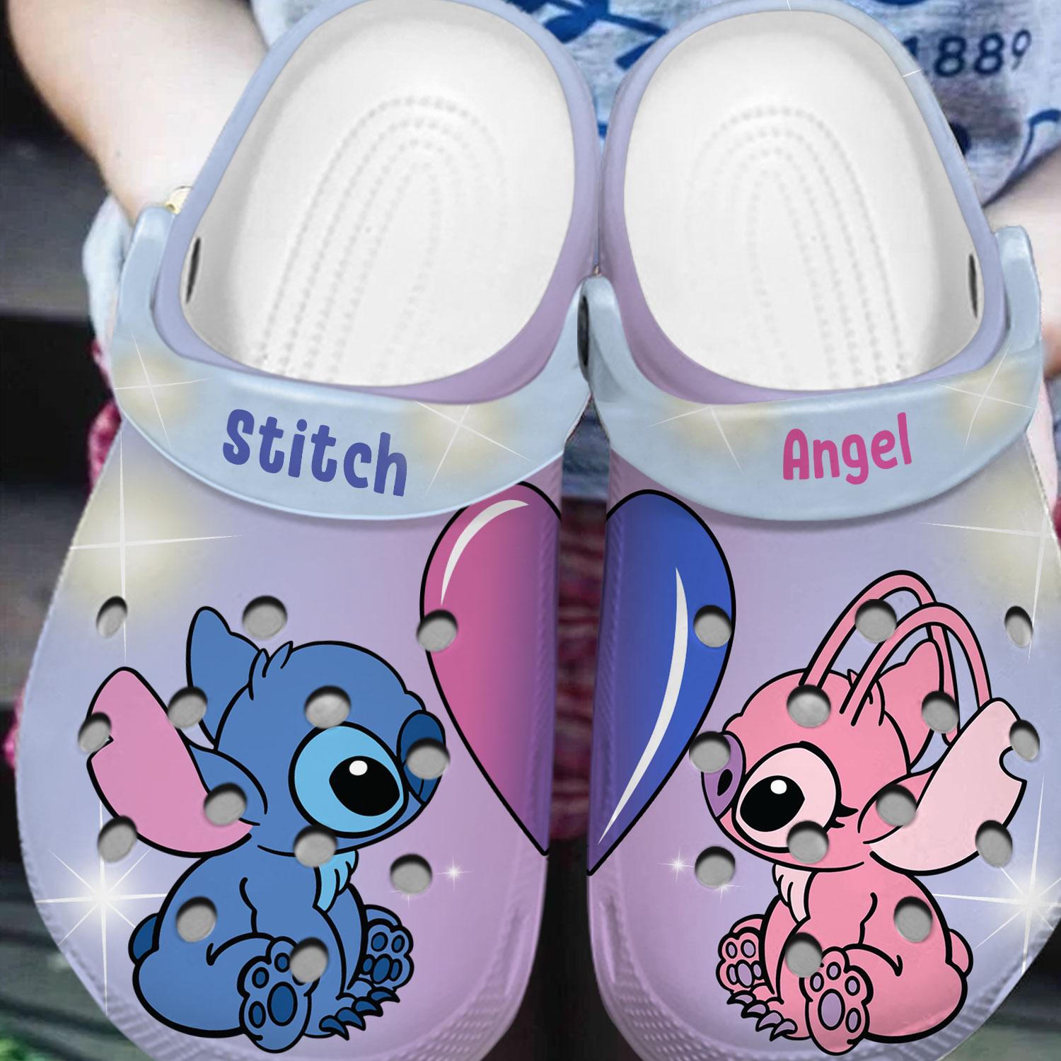 Merchidea Stitch And Angel Cartoon Crocs Crocband Clogs Shoes Comfortable For Men Women and Kids