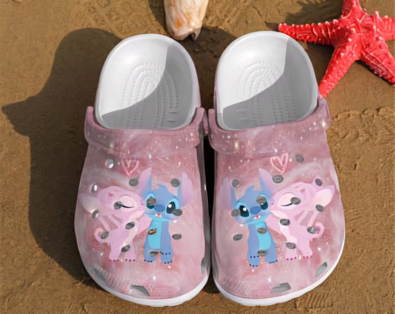 Merchidea Stitch And Angel Cartoon Crocs Crocband Clogs Shoes Comfortable For Men Women and Kids