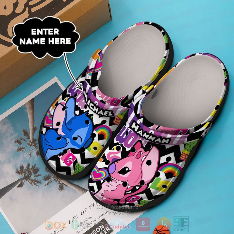 Merchidea Stitch And Angel Cartoon Valentine Crocs Crocband Clogs Shoes Comfortable For Men Women and Kids