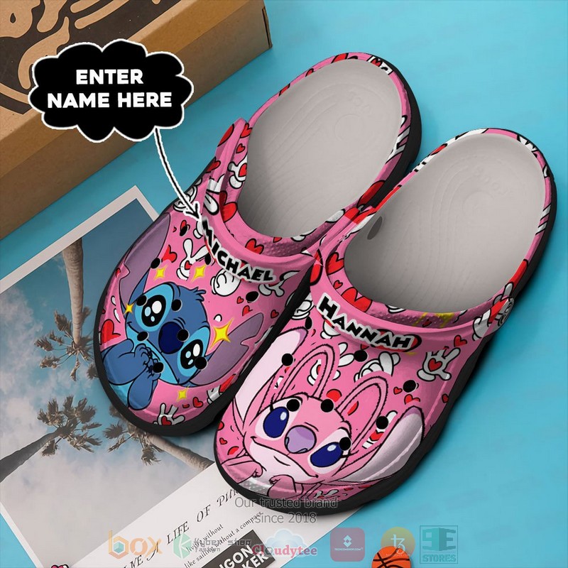 Merchidea Stitch And Angel Cartoon Valentine Crocs Crocband Clogs Shoes Comfortable For Men Women and Kids