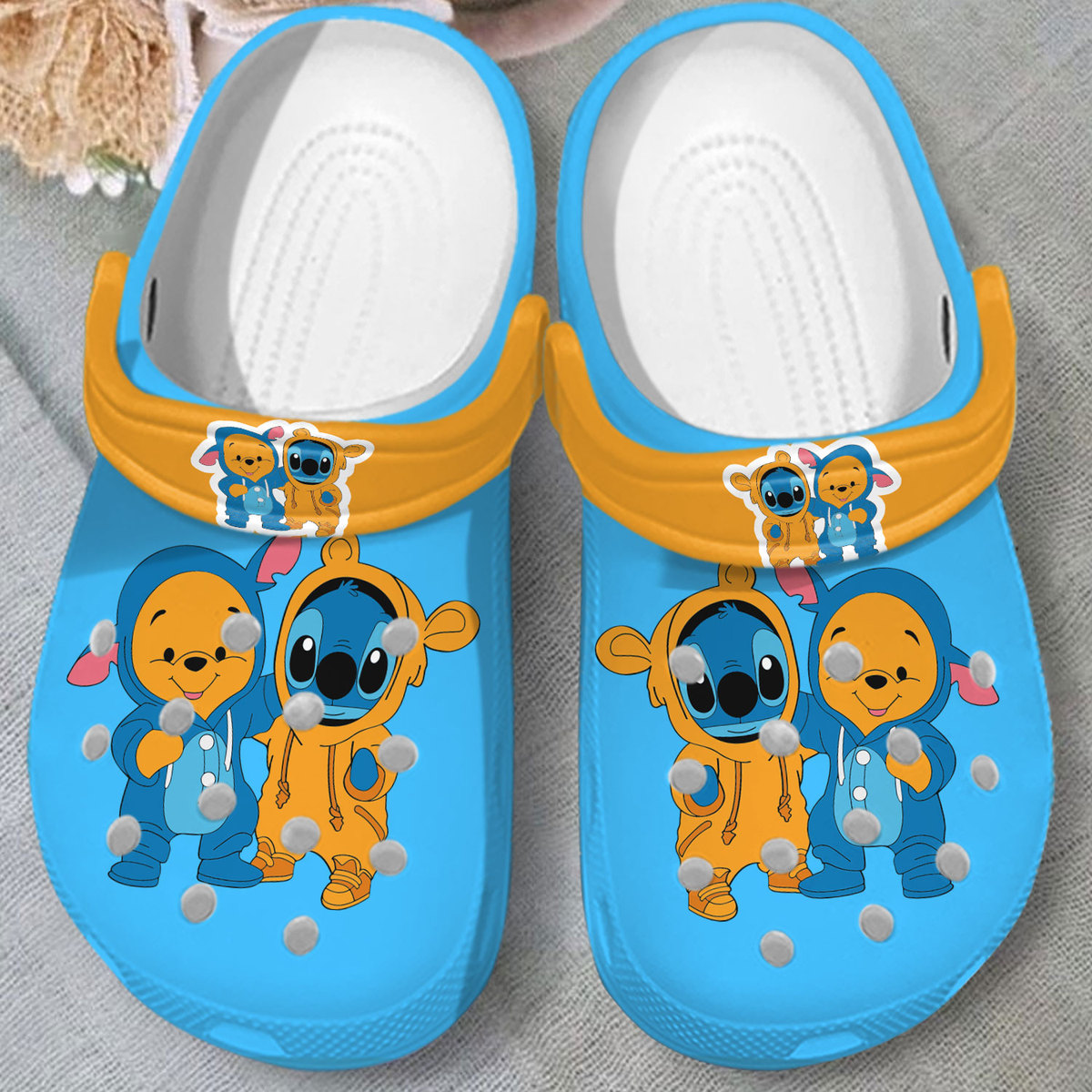 Merchidea Stitch And Winnie The Pooh Cartoon Crocs Crocband Clogs Shoes Comfortable For Men Women and Kids