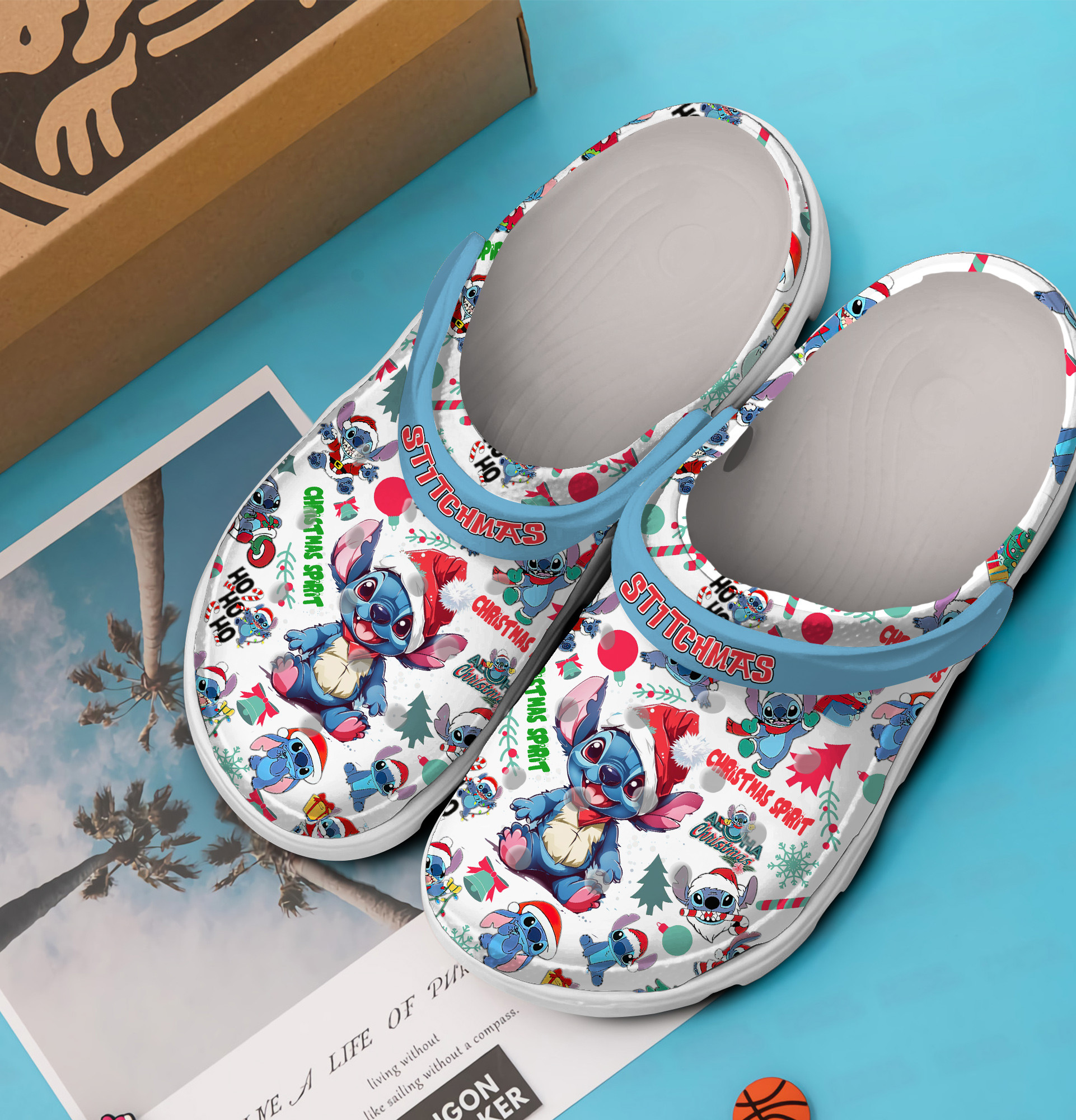 Merchidea Stitch Cartoon Christmas Crocs Crocband Clogs Shoes Comfortable For Men Women and Kids