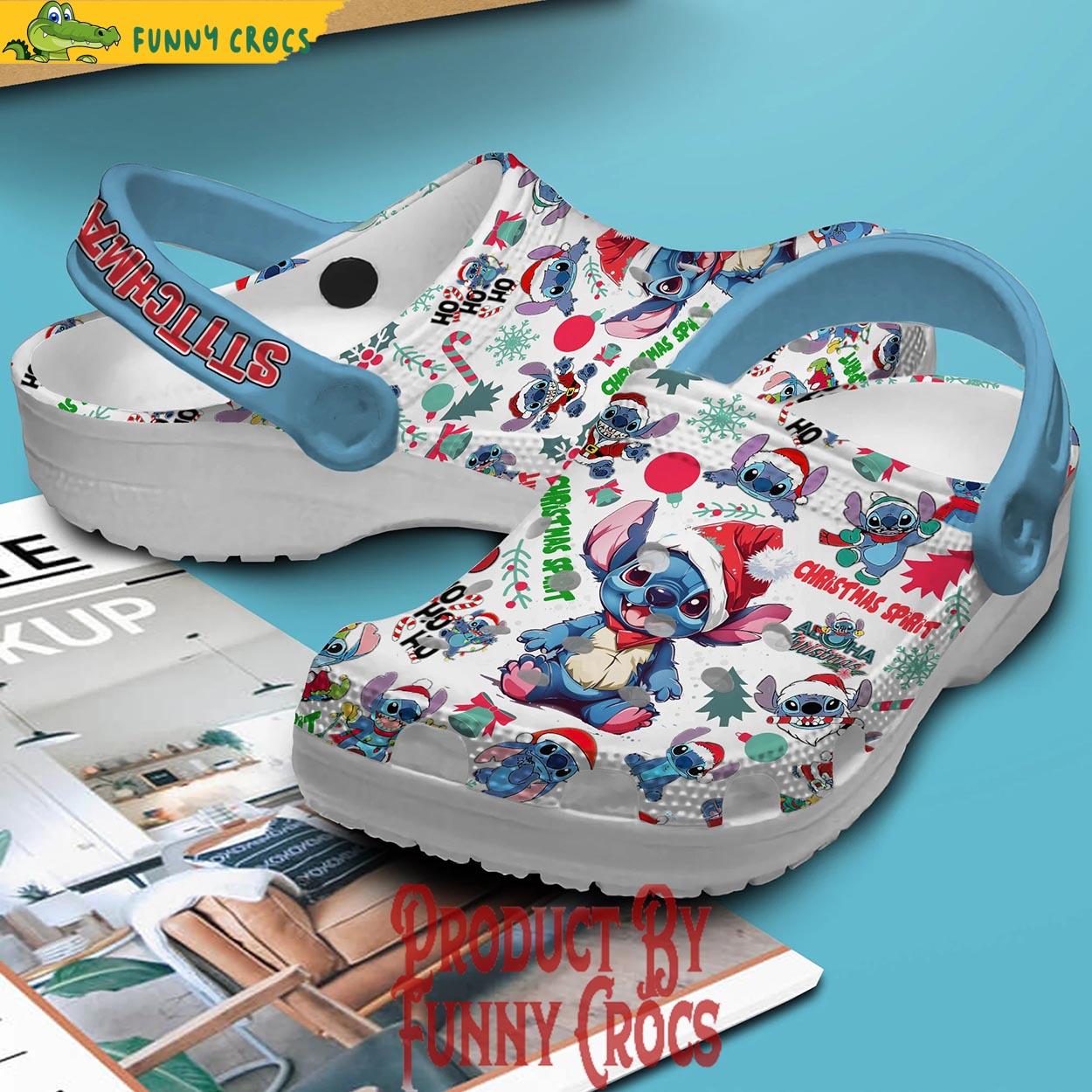 Merchidea Stitch Cartoon Christmas Crocs Crocband Clogs Shoes Comfortable For Men Women and Kids