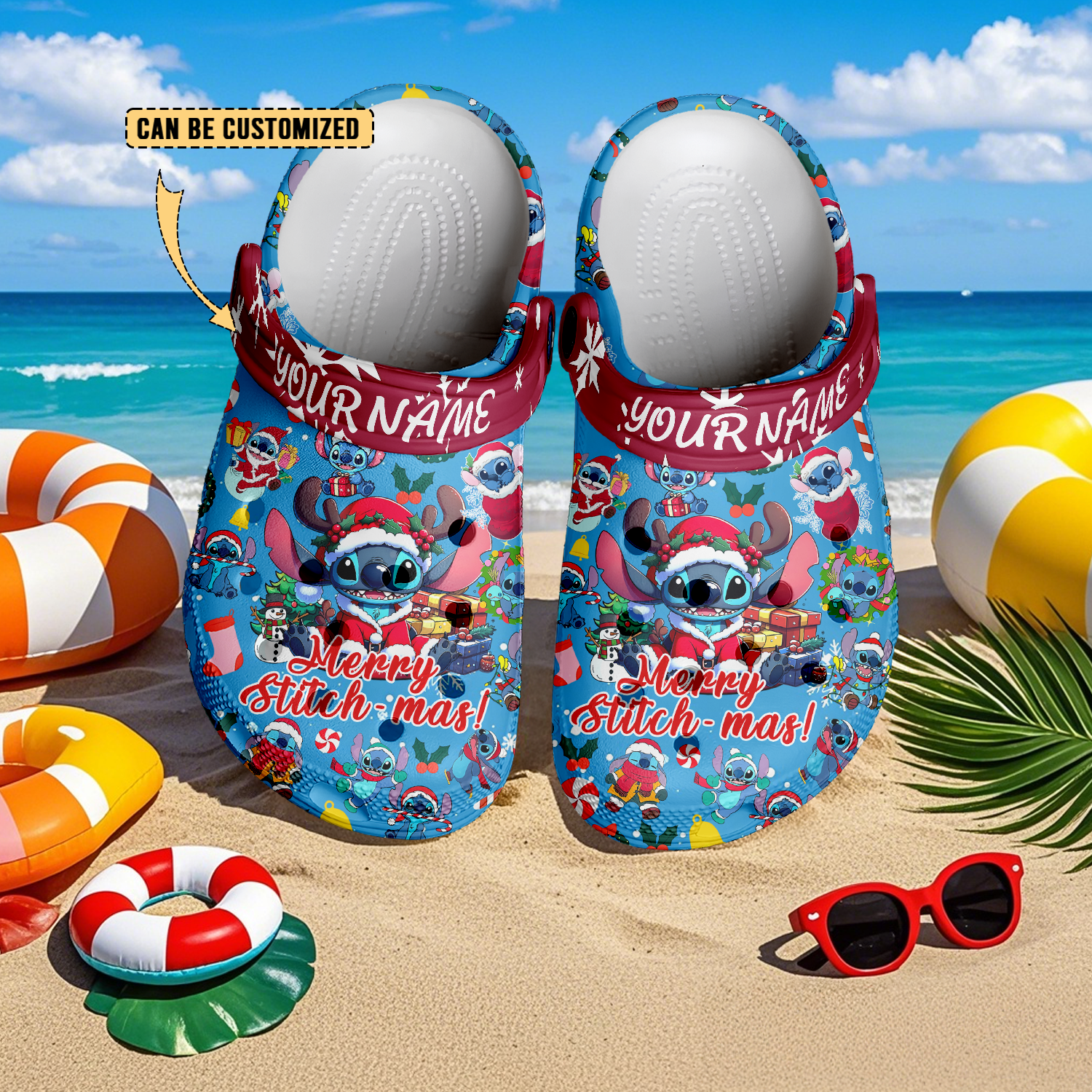 Merchidea Stitch x Christmas Crocs Crocband Clogs Shoes Comfortable For Men Women and Kids