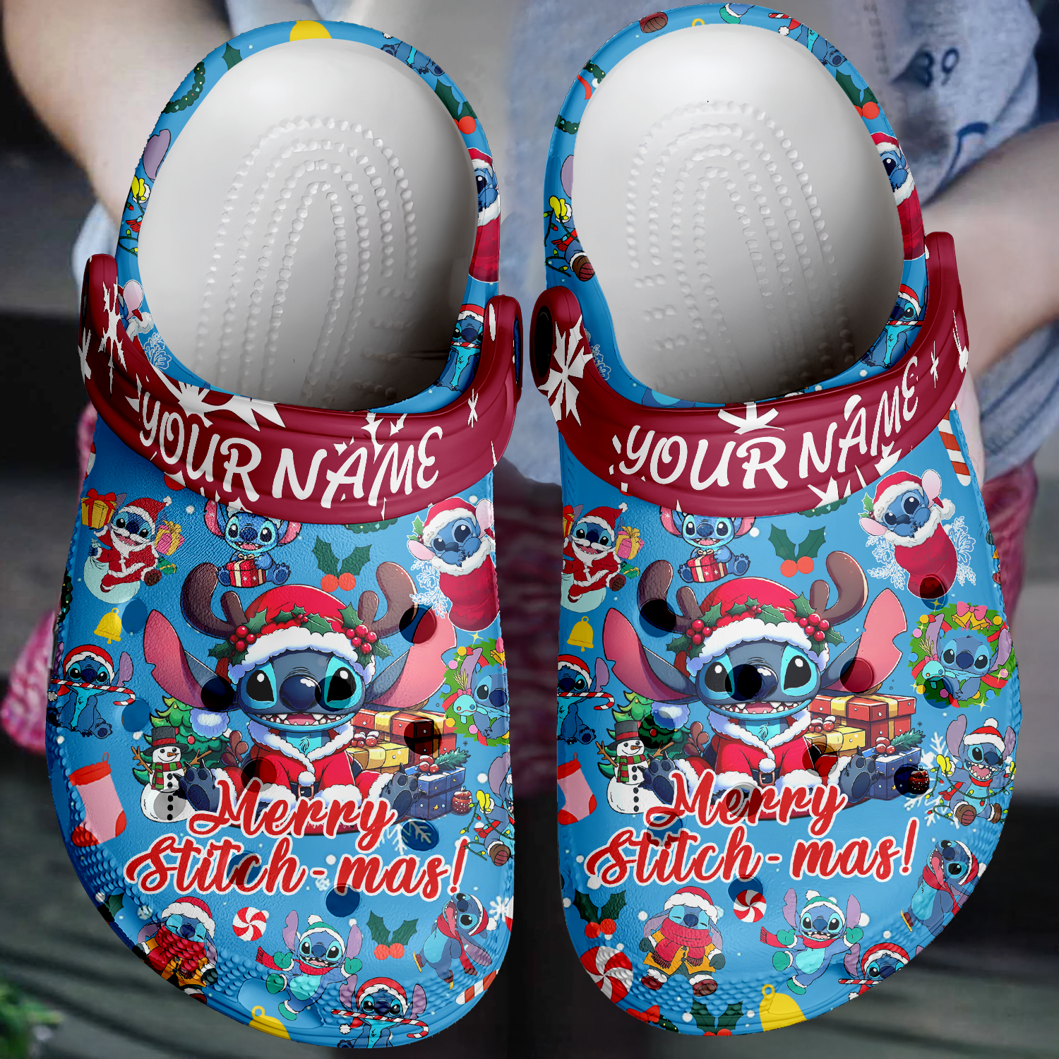 Merchidea Stitch x Christmas Crocs Crocband Clogs Shoes Comfortable For Men Women and Kids