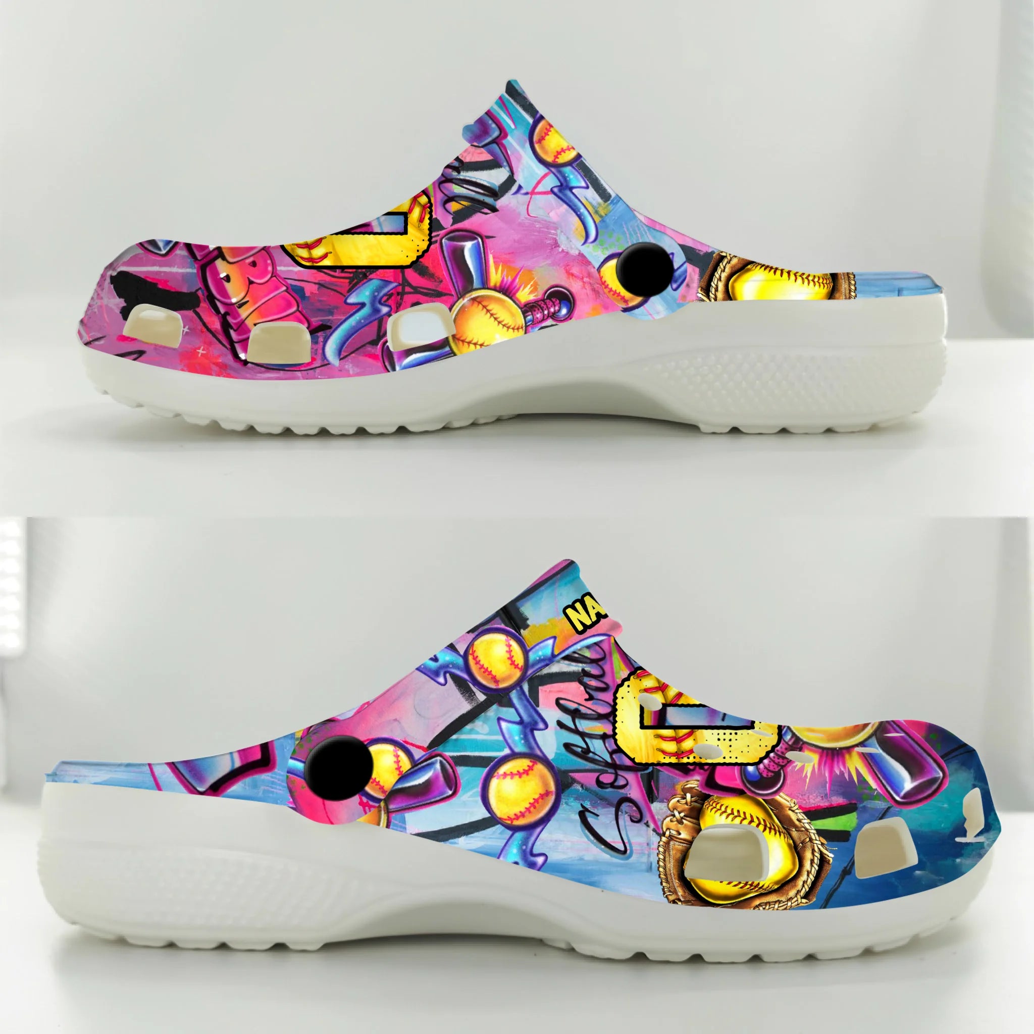 Merchidea Street Graffiti Softball Sport Crocs Crocband Clogs Shoes Comfortable For Men Women and Kids