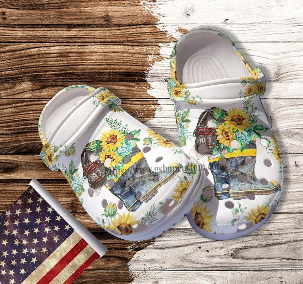Merchidea Sunflower Boot Firefighter Wife Croc Shoes Gift Mother Day 2022- Girl Love Firefighter Shoes Croc Clogs Gift Grandma