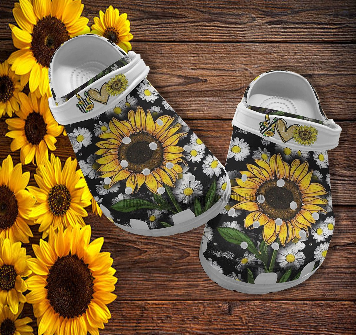 Merchidea Sunflower Daisy Peace Croc Shoes - Peace Love Sunflower Shoes Croc Clogs Gift Grandaughter
