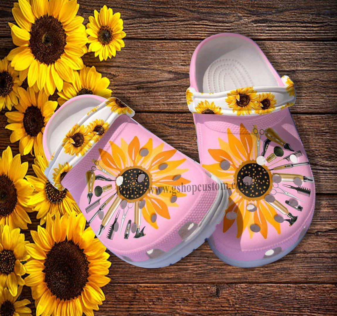 Merchidea Sunflower Mix Hair Stylist Item Croc Shoes - Hair Hustler Sunflower Faith Shoes Croc Clogs Customize Gift Mother Day