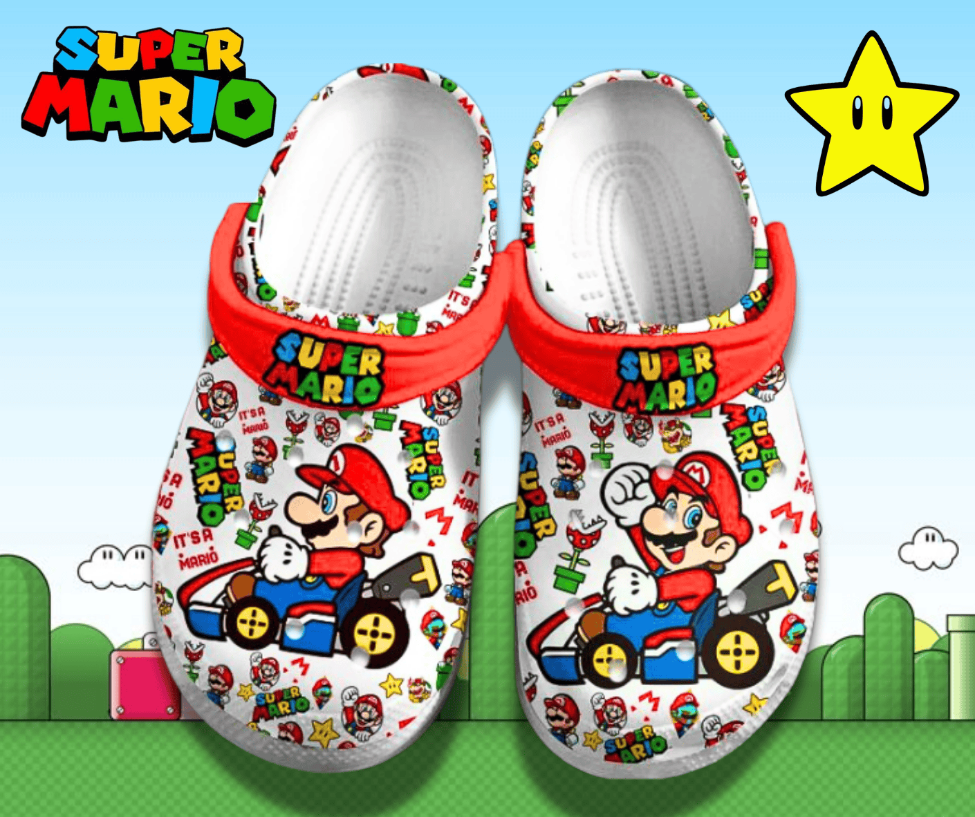 Merchidea Super Mario Game Crocs Crocband Clogs Shoes Comfortable For Men Women and Kids