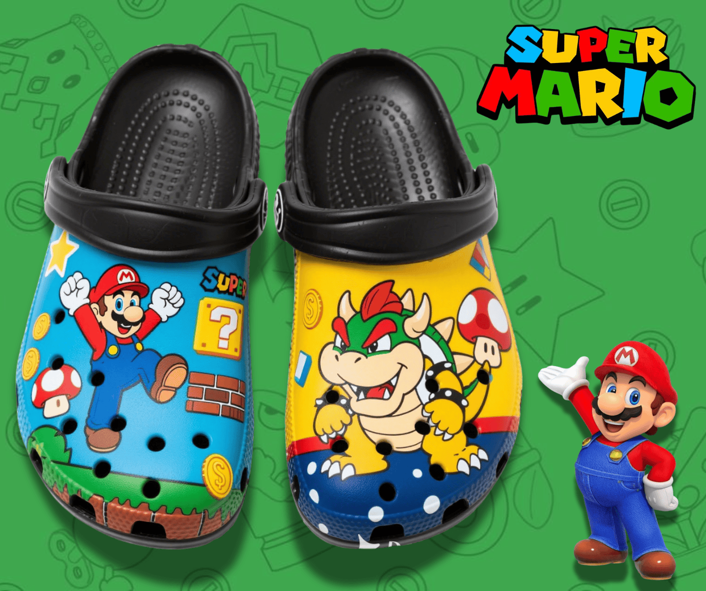 Merchidea Super Mario Game Crocs Crocband Clogs Shoes Comfortable For Men Women and Kids