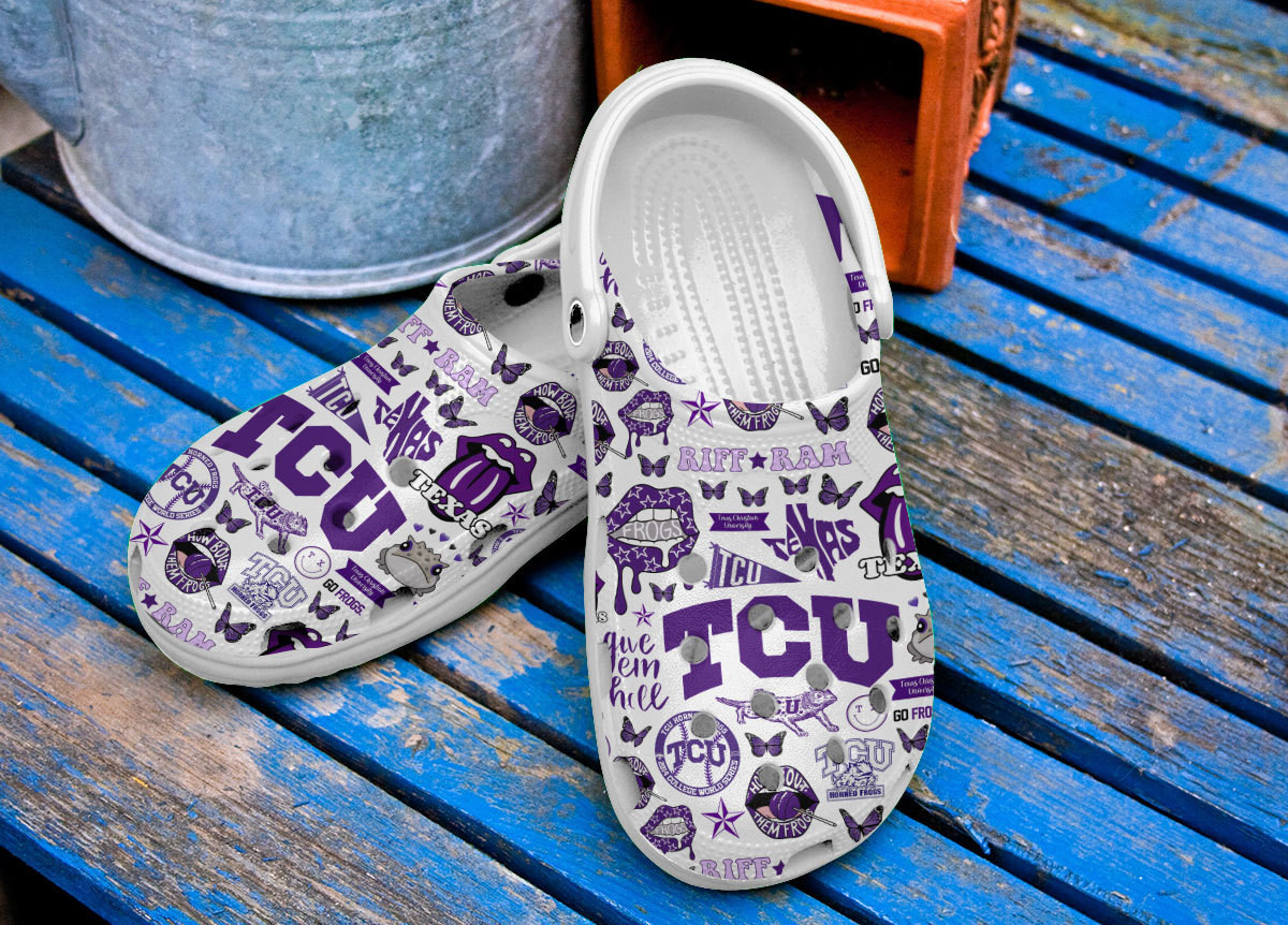 Merchidea TCU Horned Frogs NCAA Sport Premium Crocs Crocband Clogs Shoes Comfortable For Men Women and Kids