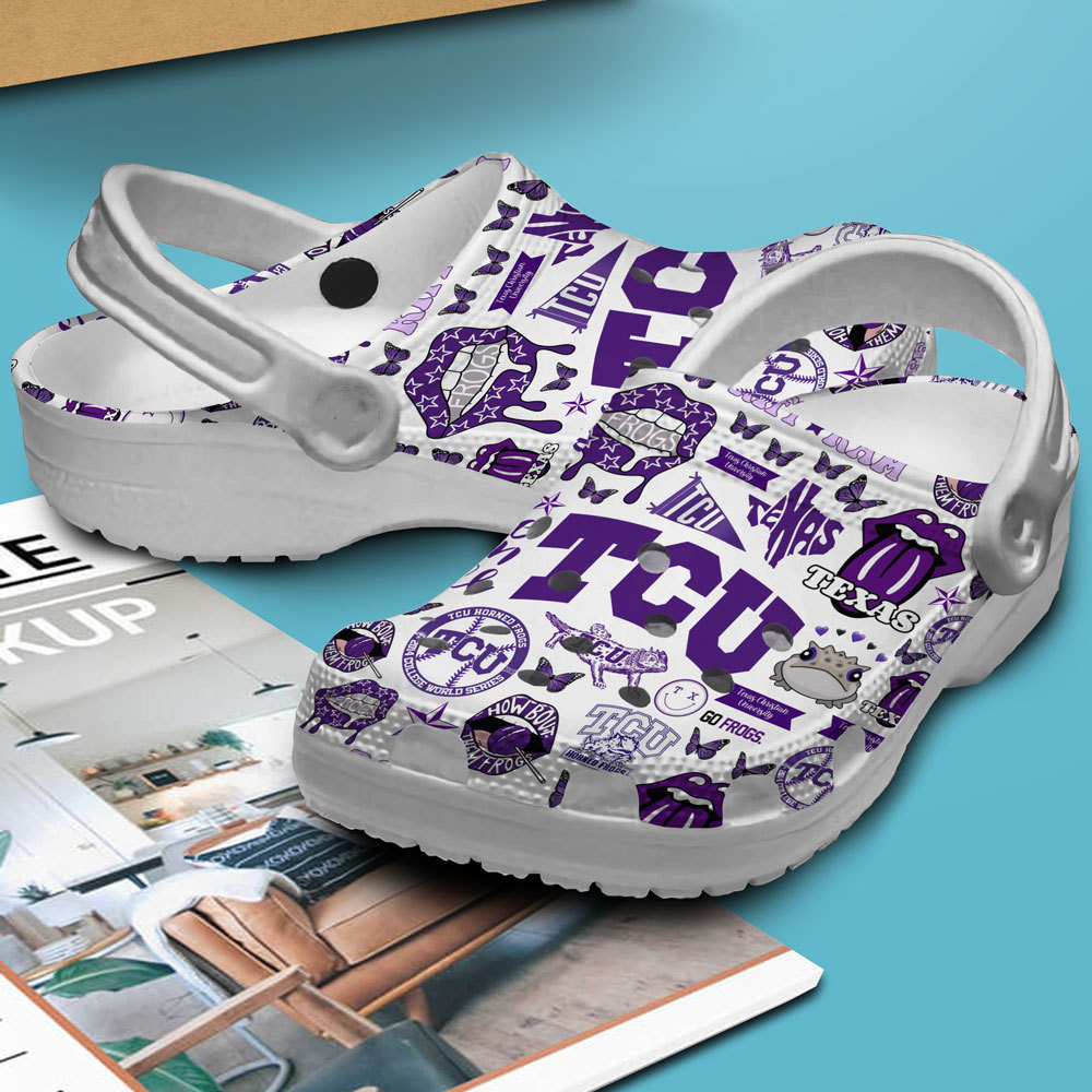 Merchidea TCU Horned Frogs NCAA Sport Premium Crocs Crocband Clogs Shoes Comfortable For Men Women and Kids
