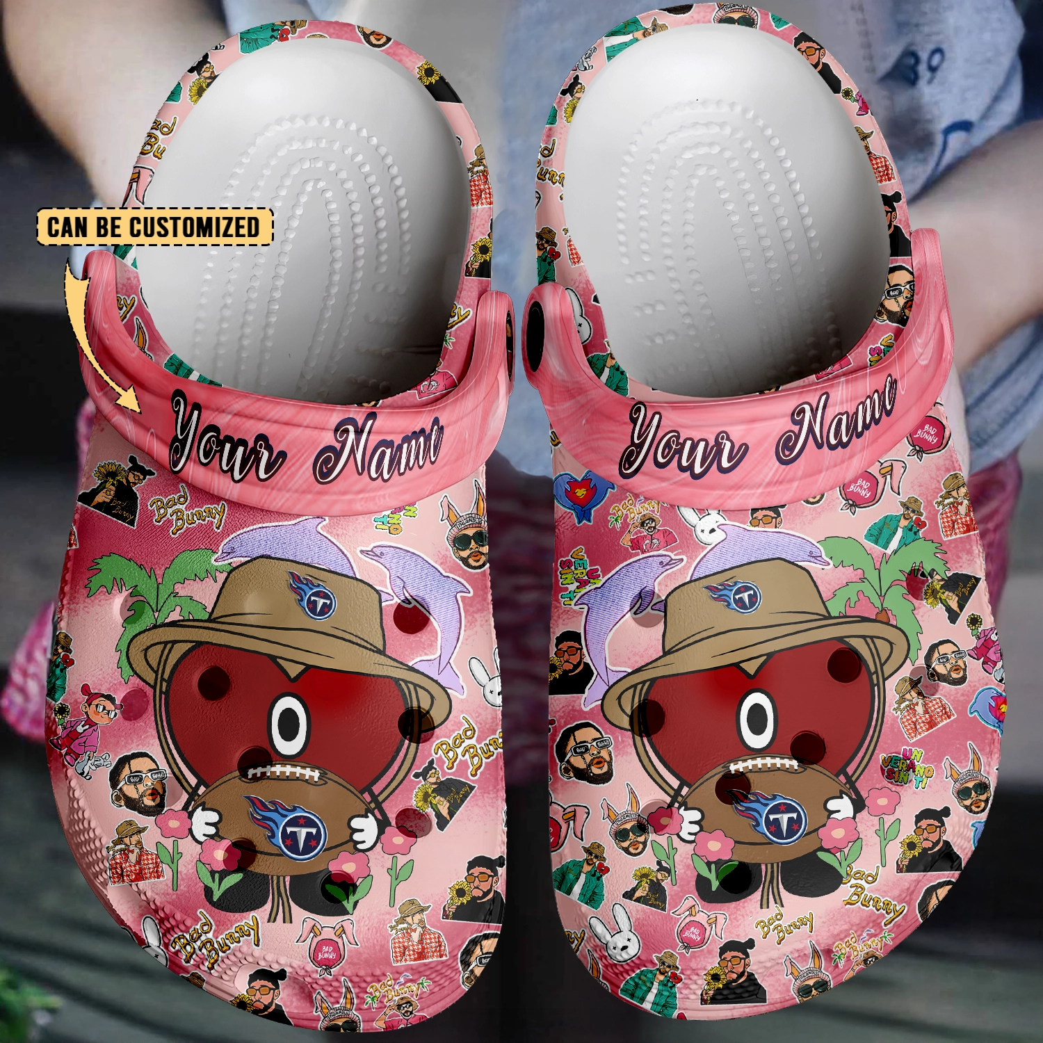 Merchidea Tennessee Titans x Bad Bunny Crocs Crocband Clogs Shoes Comfortable For Men Women and Kids