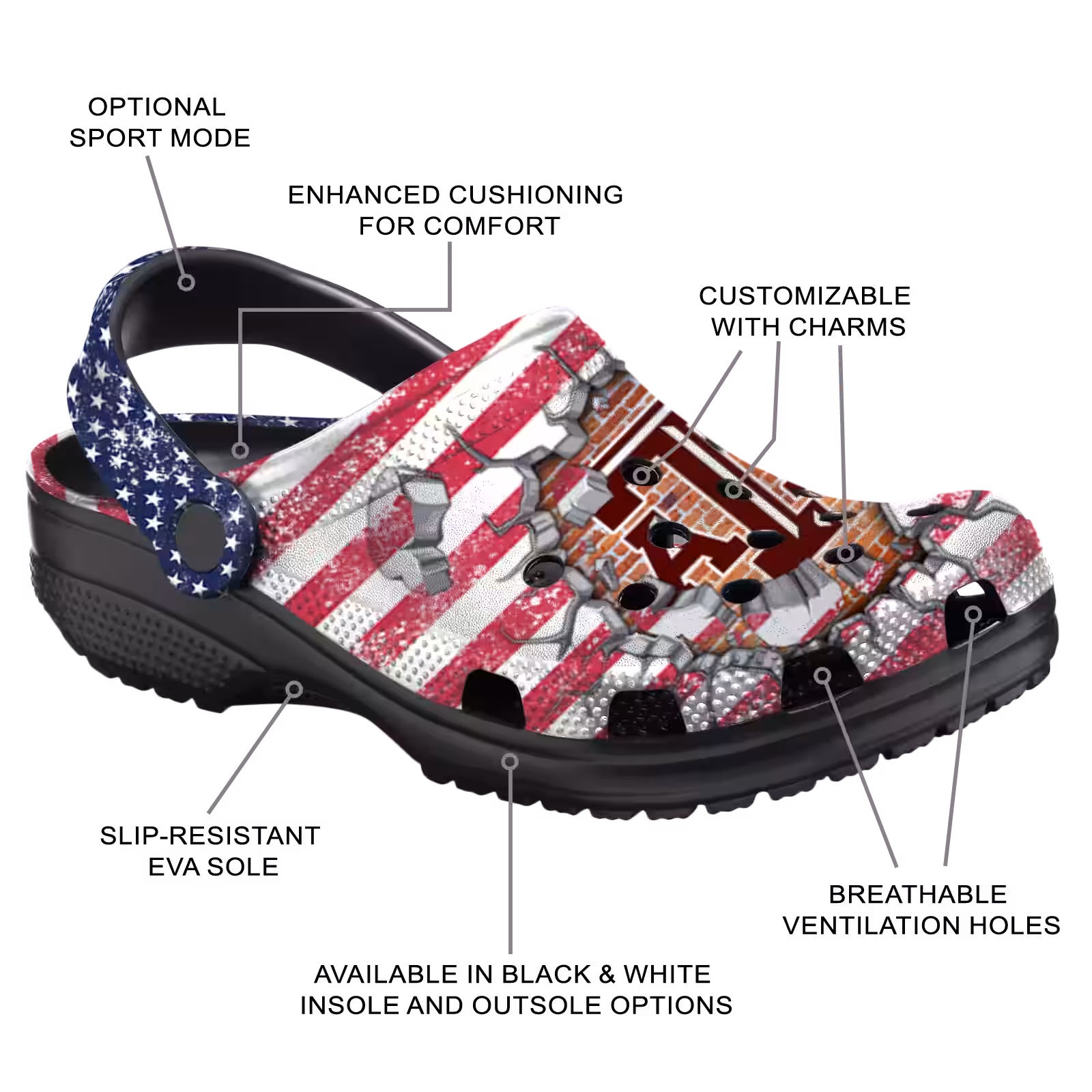 Merchidea Texas A&M Aggies NCAA Sport Crocs Crocband Clogs Shoes Comfortable For Men Women and Kids