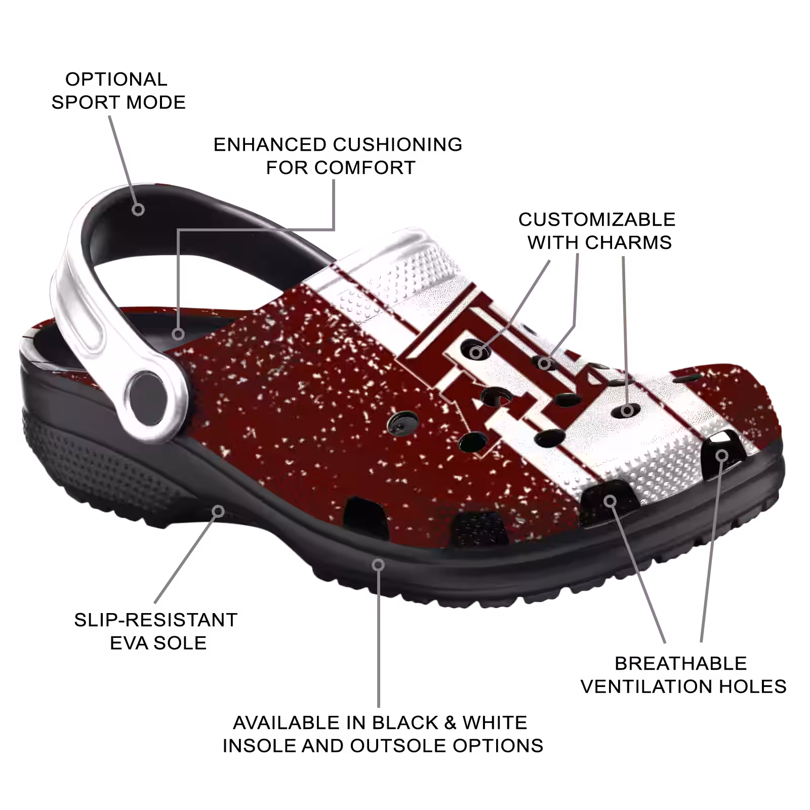 Merchidea Texas A&M Aggies NCAA Sport Crocs Crocband Clogs Shoes Comfortable For Men Women and Kids