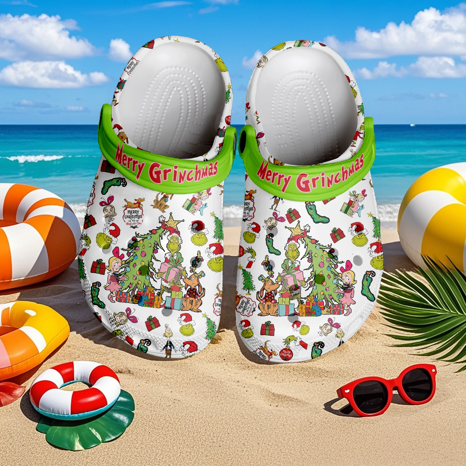 Merchidea The Grinch x Christmas Crocs Crocband Clogs Shoes Comfortable For Men Women and Kids