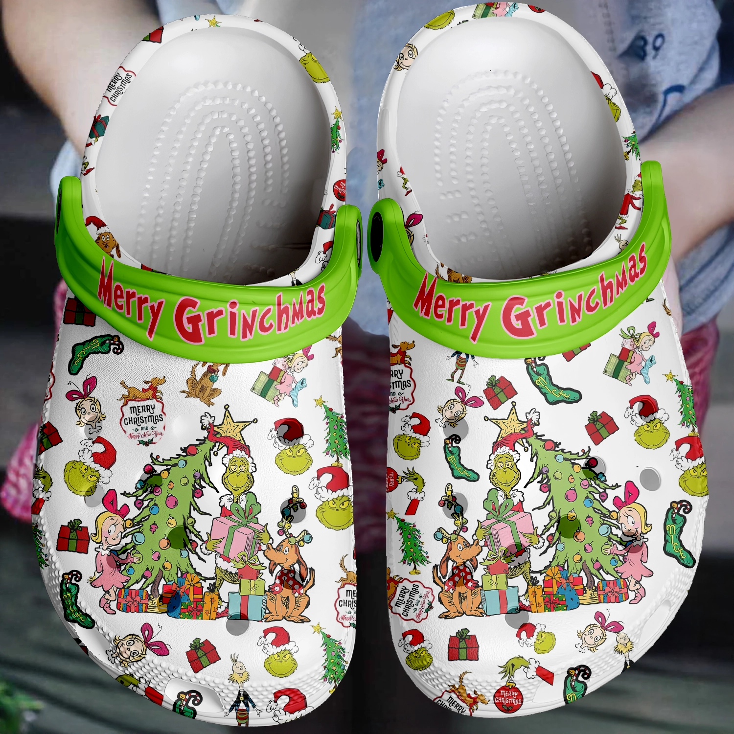Merchidea The Grinch x Christmas Crocs Crocband Clogs Shoes Comfortable For Men Women and Kids