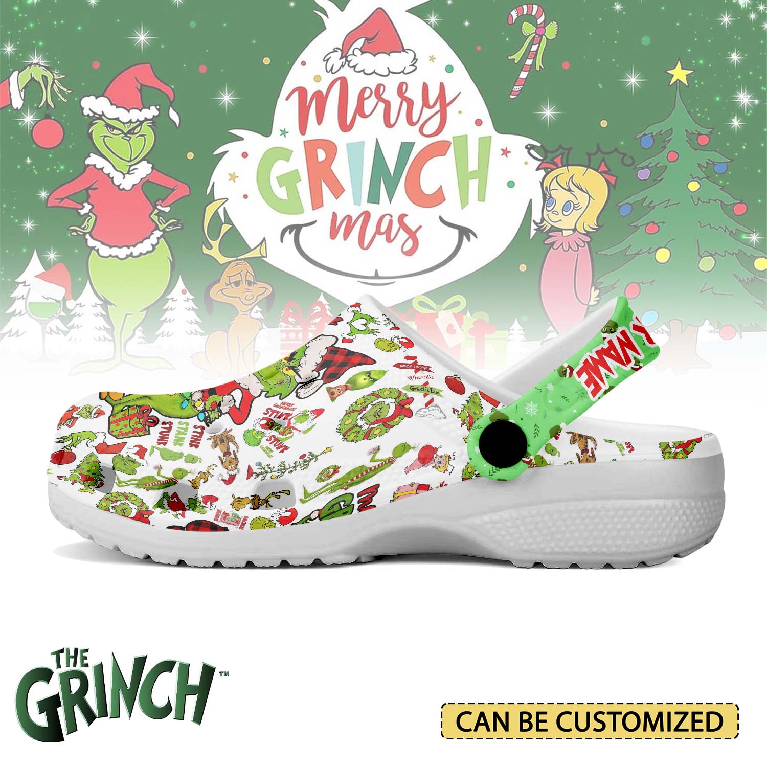 Merchidea The Grinch x Christmas Crocs Crocband Clogs Shoes Comfortable For Men Women and Kids