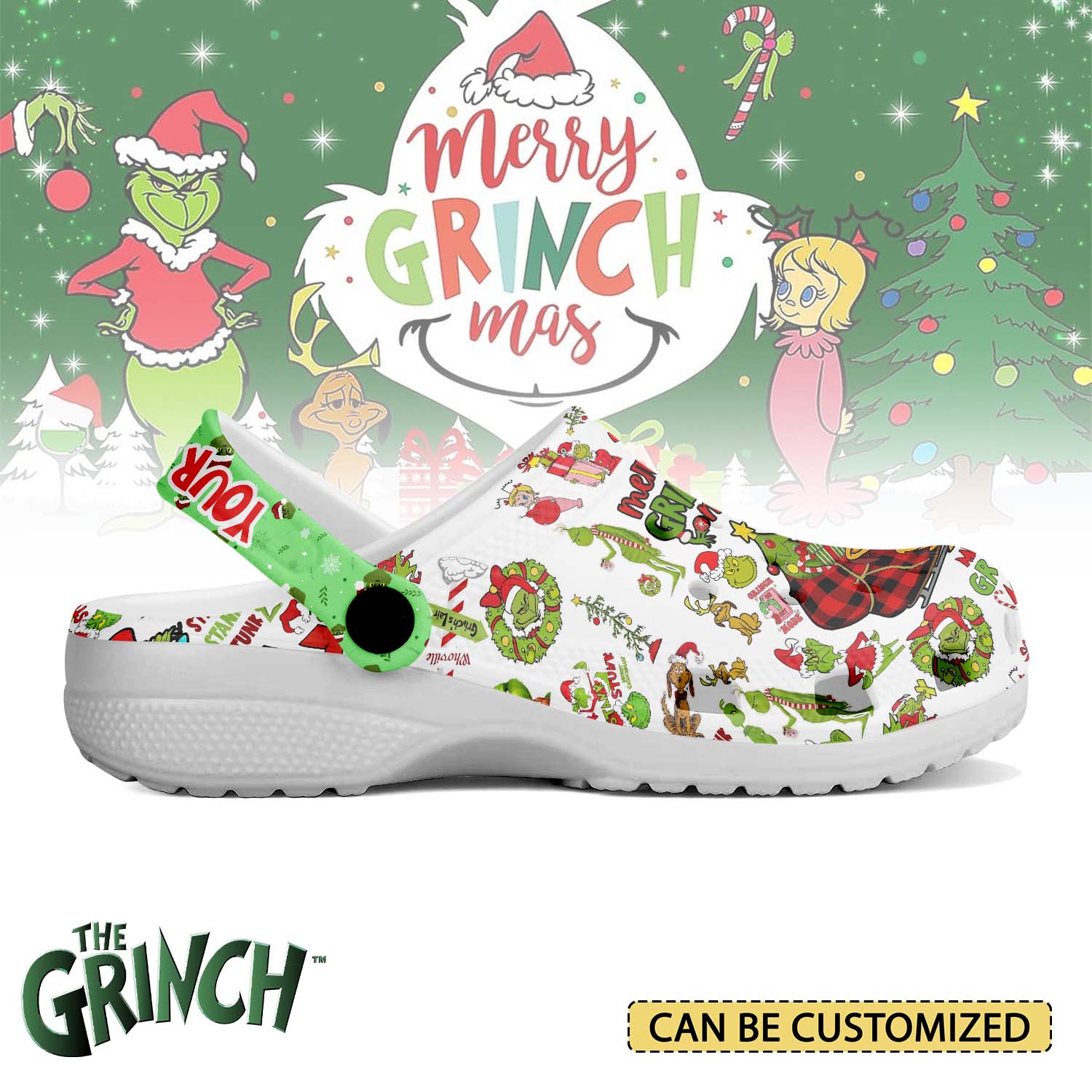 Merchidea The Grinch x Christmas Crocs Crocband Clogs Shoes Comfortable For Men Women and Kids