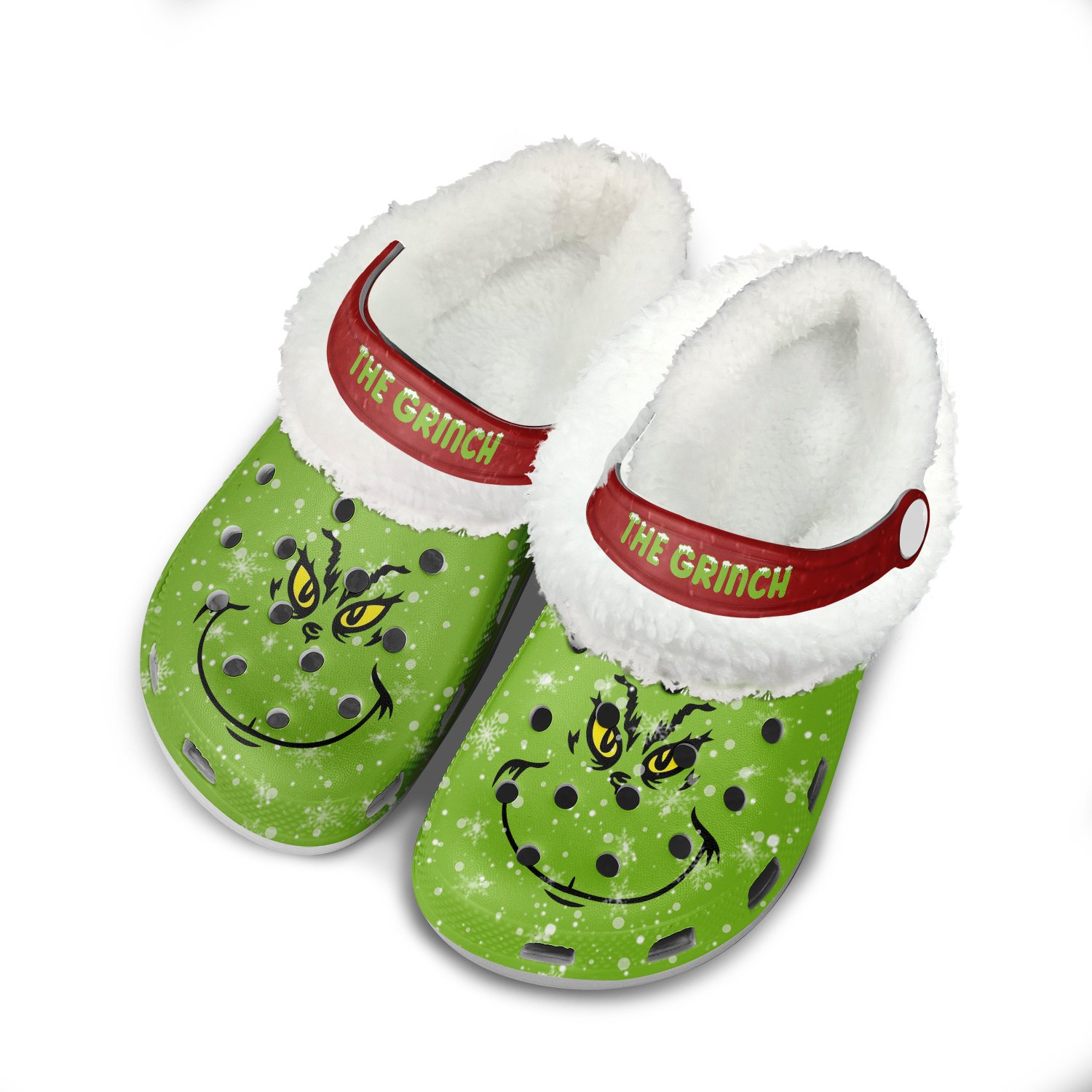 Merchidea The Grinch x Christmas Crocs Crocband Fleece Lined Clogs Shoes Comfortable For Men Women and Kids In Winter