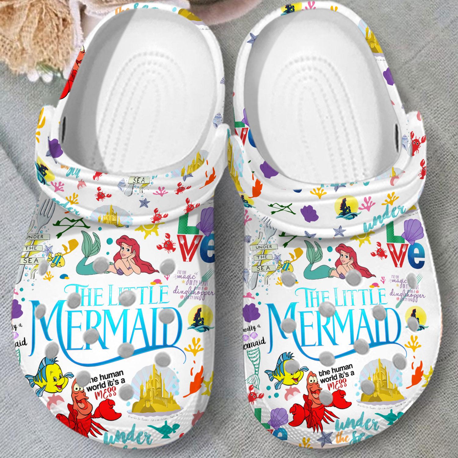 Merchidea The Little Mermaid Cartoon Crocs Crocband Clogs Shoes Comfortable For Men Women and Kids