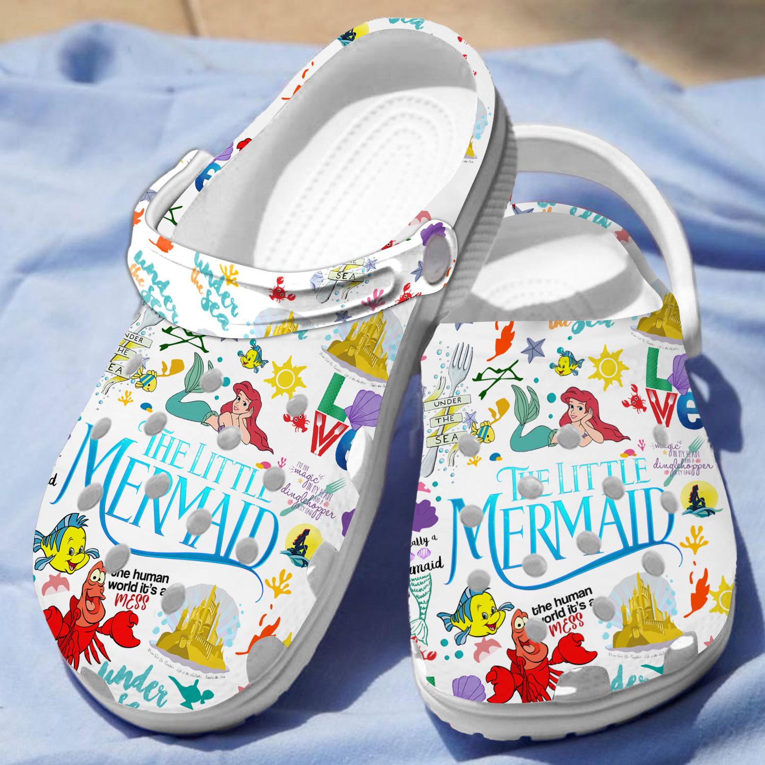 Merchidea The Little Mermaid Cartoon Crocs Crocband Clogs Shoes Comfortable For Men Women and Kids