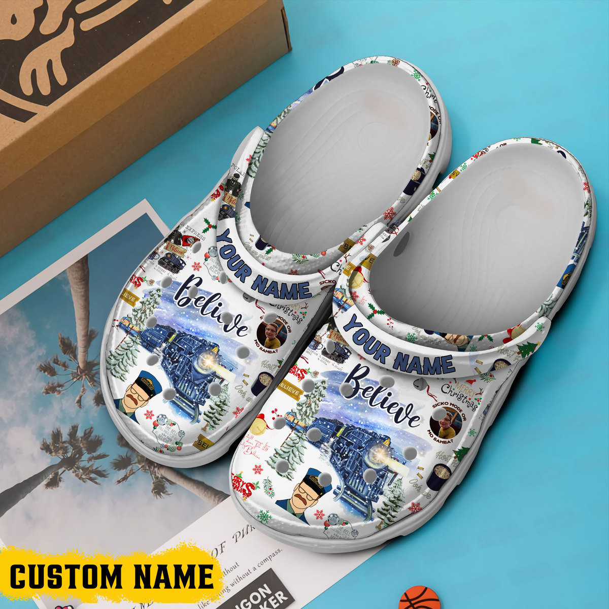 Merchidea The Polar Express Cartoon Crocs Crocband Clogs Shoes Comfortable For Men Women and Kids