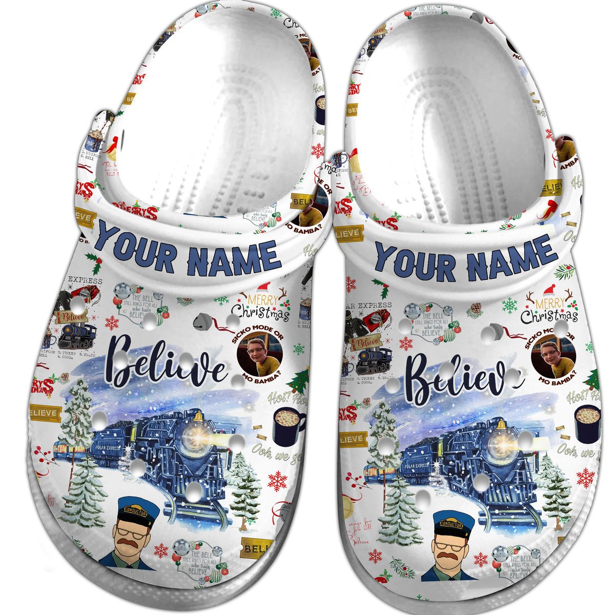 Merchidea The Polar Express Cartoon Crocs Crocband Clogs Shoes Comfortable For Men Women and Kids