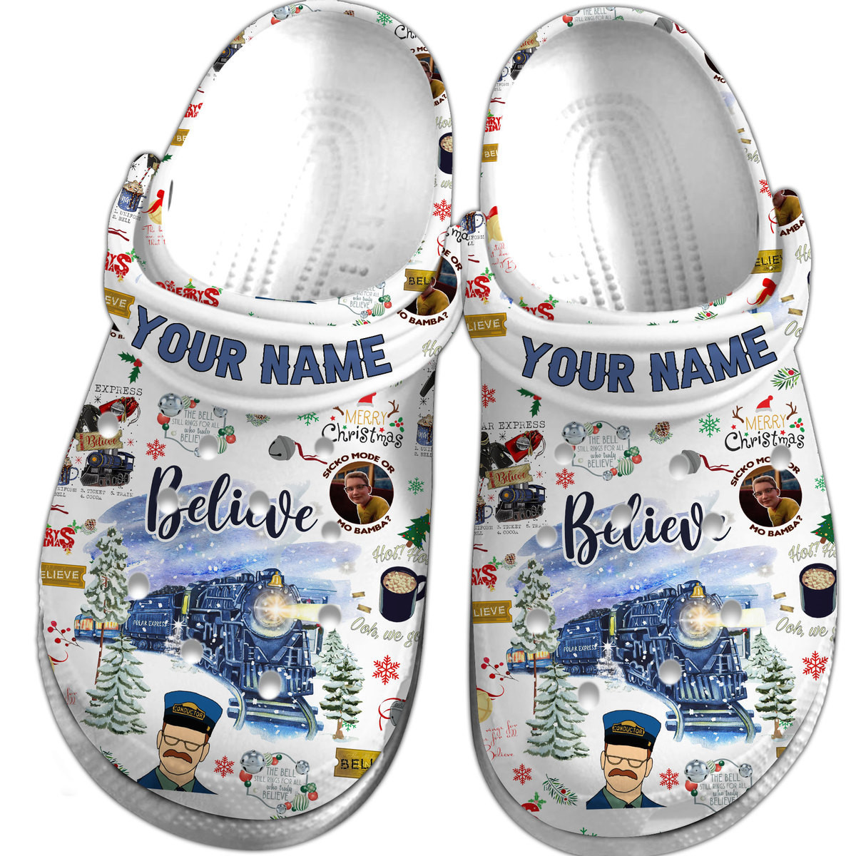Merchidea The Polar Express Cartoon Crocs Crocband Clogs Shoes Comfortable For Men Women and Kids