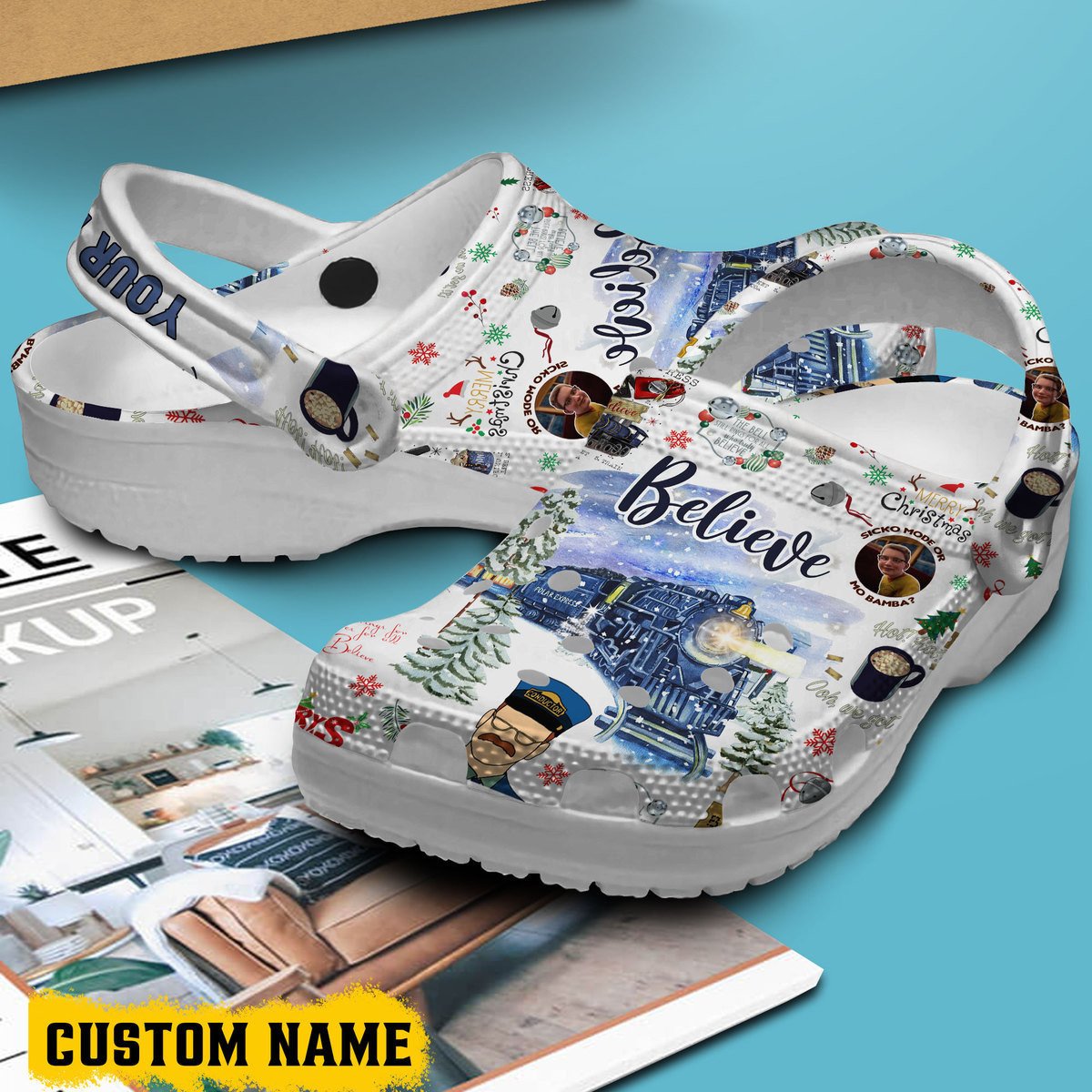 Merchidea The Polar Express Cartoon Crocs Crocband Clogs Shoes Comfortable For Men Women and Kids
