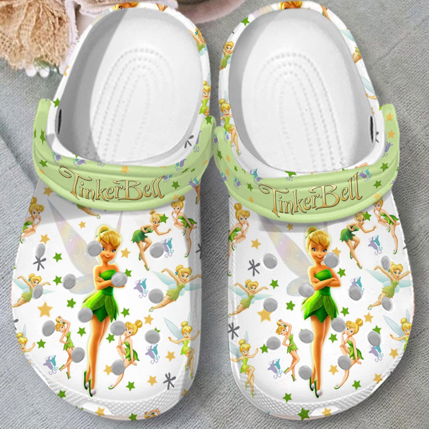 Merchidea Tinker Bell Cartoon Crocs Crocband Clogs Shoes Comfortable For Men Women and Kids