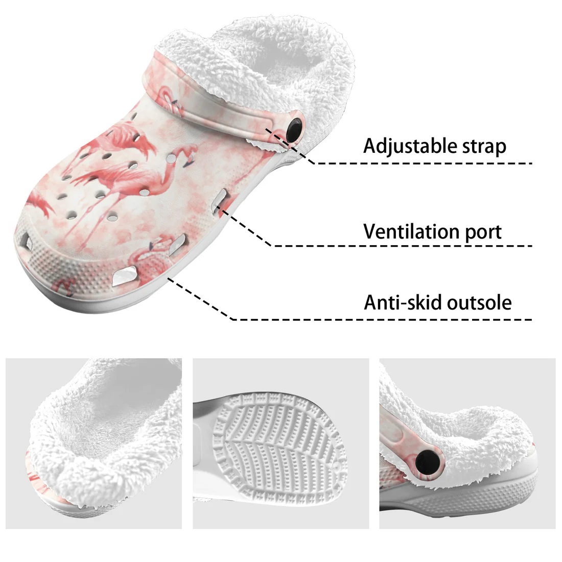 Merchidea Tropical Flamingo Crocs Crocband Fleece Lined Clogs Shoes Comfortable For Men Women and Kids In Winter