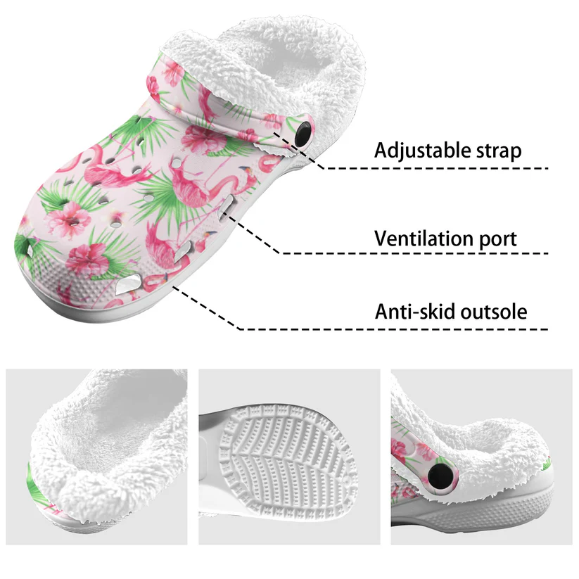 Merchidea Tropical Flamingo Crocs Crocband Fleece Lined Clogs Shoes Comfortable For Men Women and Kids In Winter
