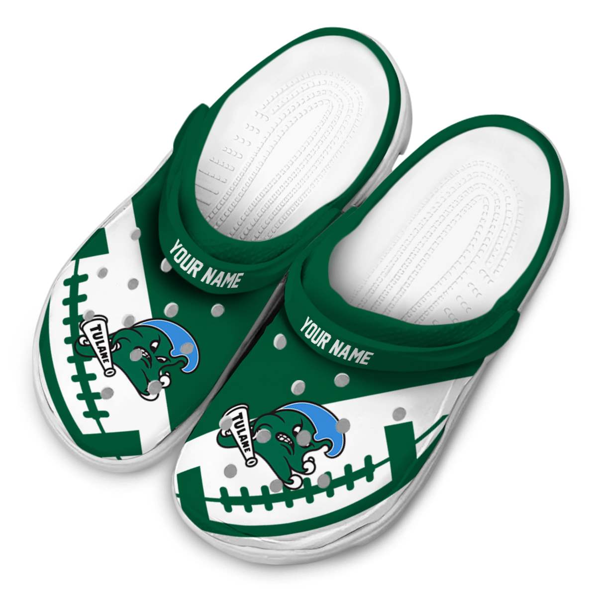 Merchidea Tulane Green Wave NCAA Sport Crocs Crocband Clogs Shoes Comfortable For Men Women and Kids