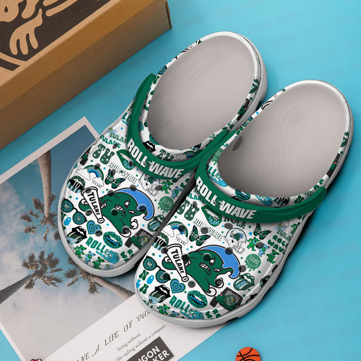 Merchidea Tulane Green Wave NCAA Sport Crocs Crocband Clogs Shoes Comfortable For Men Women and Kids