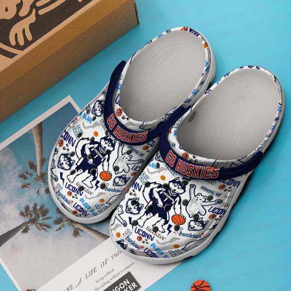 Merchidea Uconn Huskies NCAA Sport Crocs Crocband Clogs Shoes Comfortable For Men Women and Kids