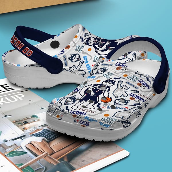 Merchidea Uconn Huskies NCAA Sport Crocs Crocband Clogs Shoes Comfortable For Men Women and Kids