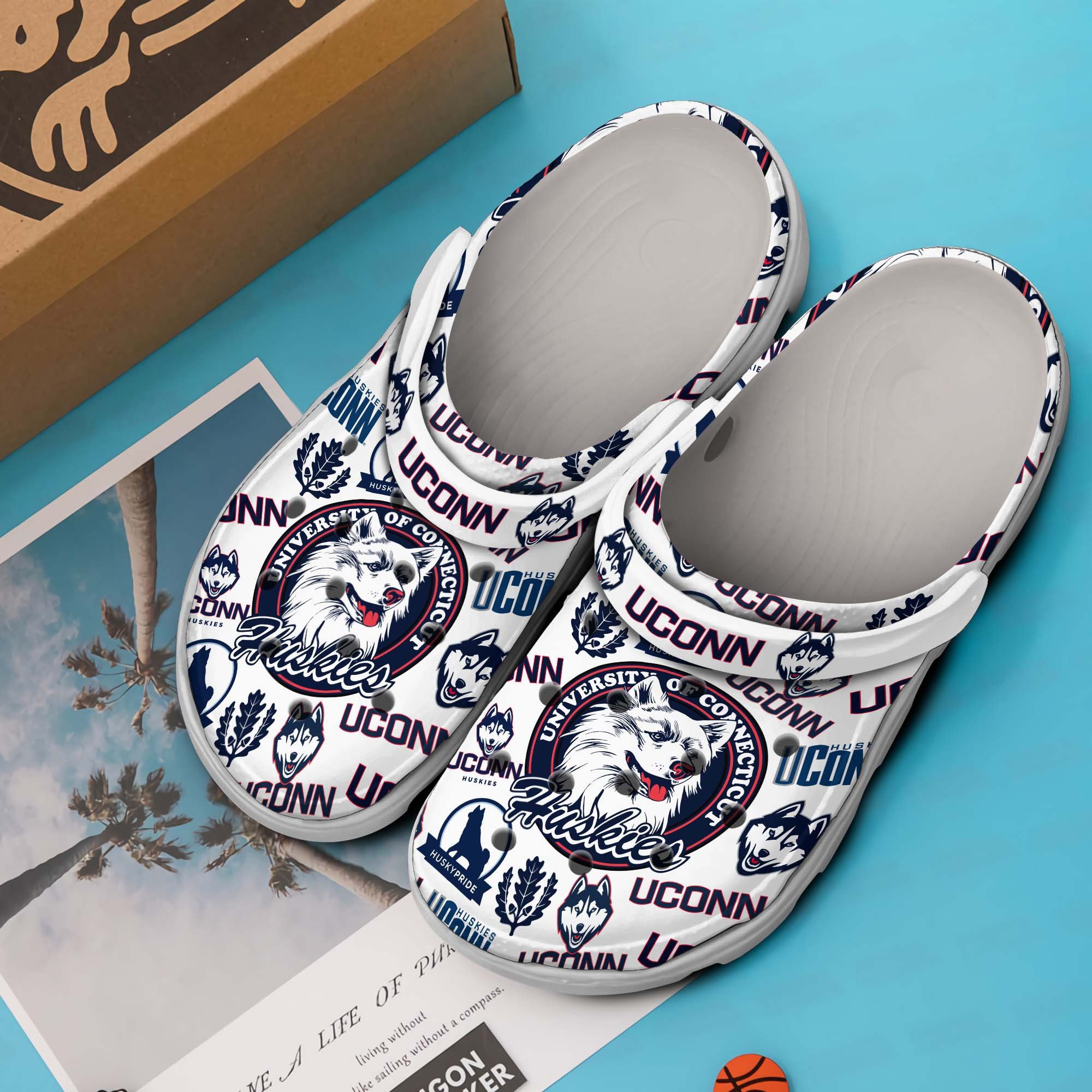 Merchidea Uconn Huskies NCAA Sport NCAA Basketball Sport Crocs Crocband Clogs Shoes Comfortable For Men Women and Kids