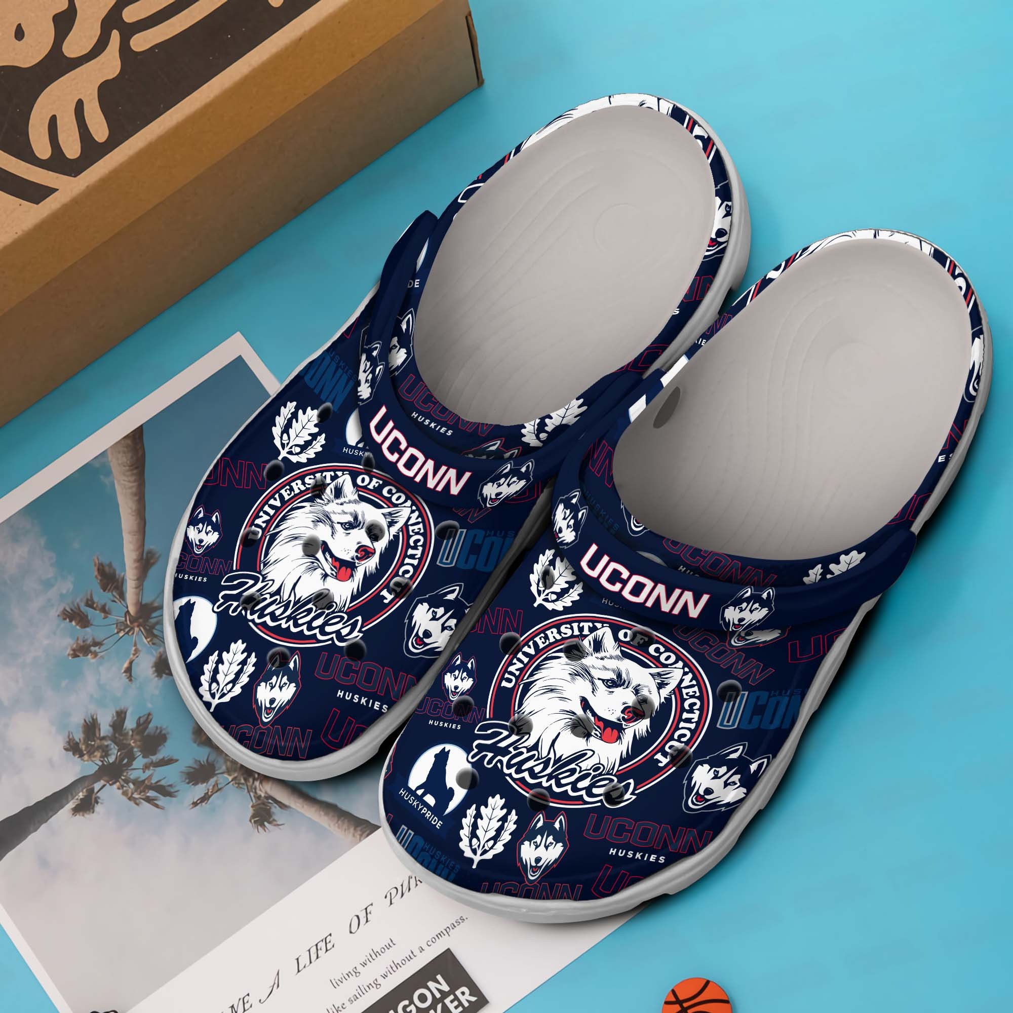 Merchidea Uconn Huskies NCAA Sport NCAA Basketball Sport Crocs Crocband Clogs Shoes Comfortable For Men Women and Kids