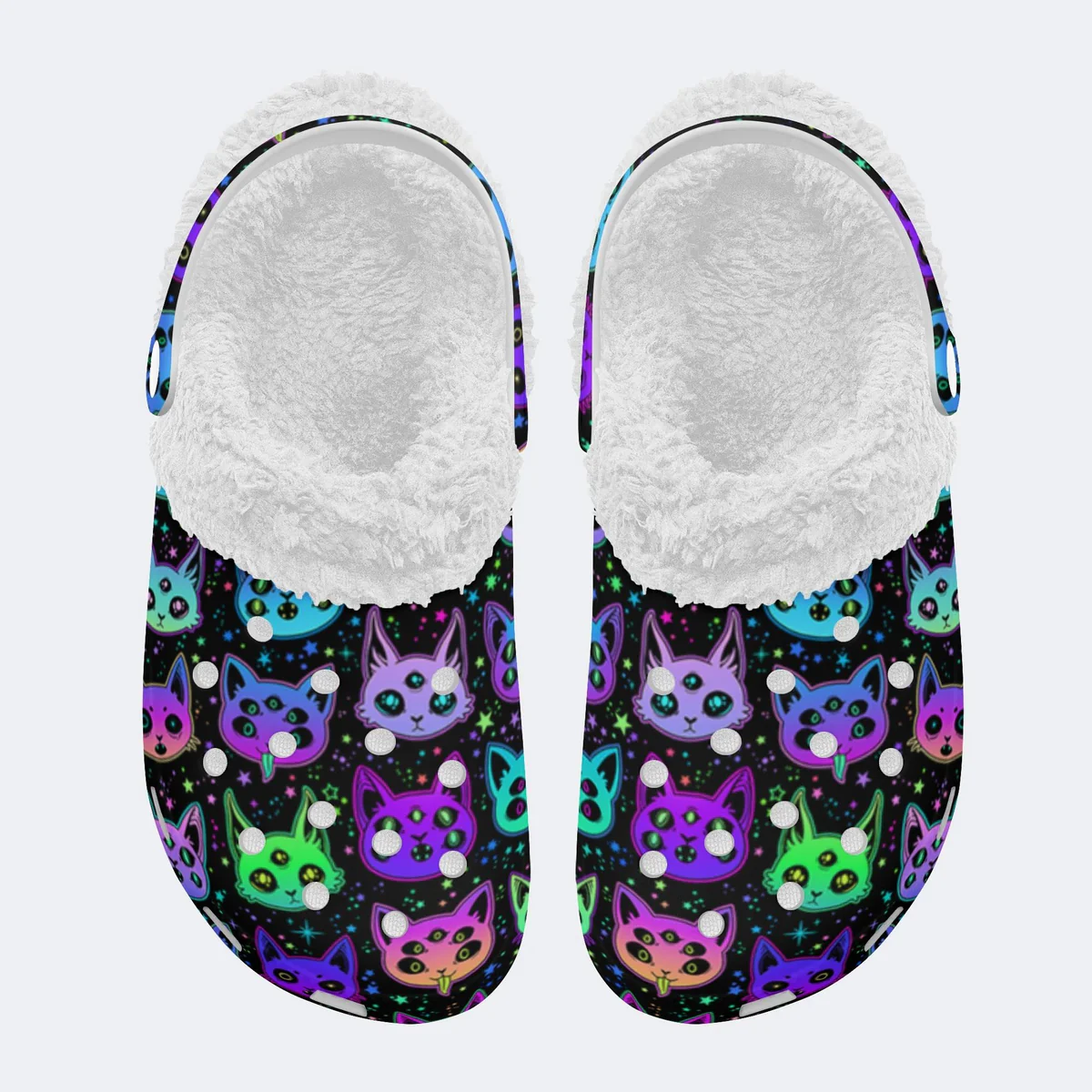 Merchidea Unique Hollow Alien Cats Crocs Crocband Fleece Lined Clogs Shoes Comfortable For Men Women and Kids In Winter