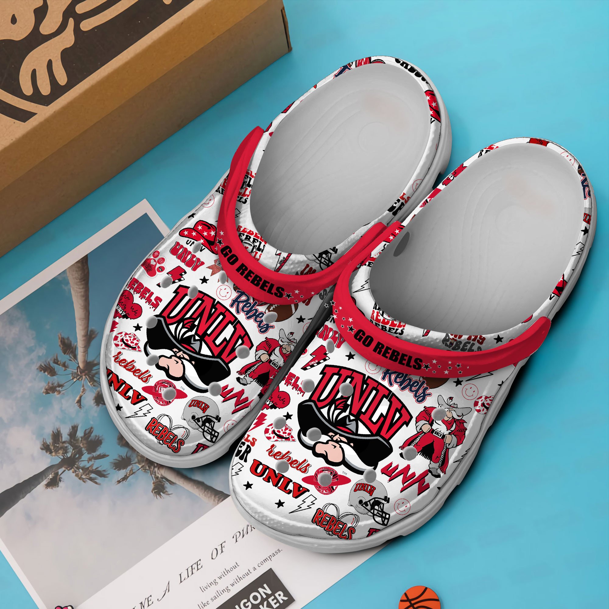 Merchidea UNLV Runnin' Rebels NCAA Sport Crocs Crocband Clogs Shoes Comfortable For Men Women and Kids