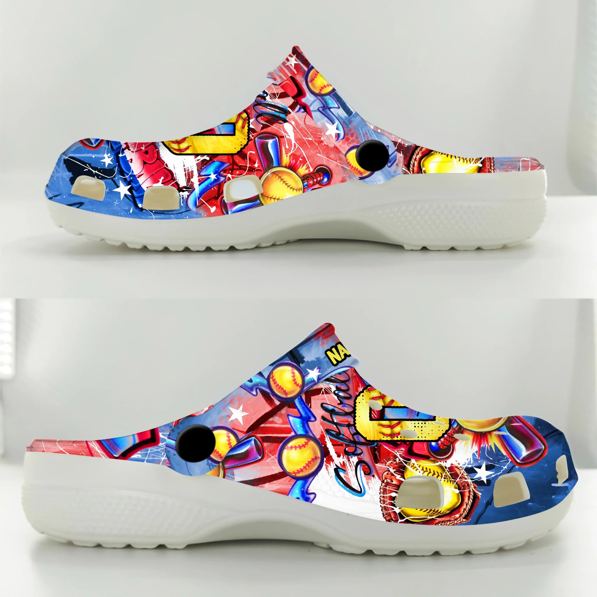 Merchidea USA Graffiti Softball Sport Crocs Crocband Clogs Shoes Comfortable For Men Women and Kids