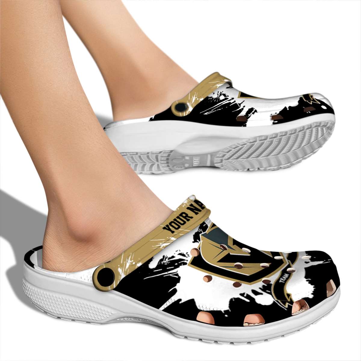 Merchidea Vegas Golden Knights NHL Sport Crocs Crocband Clogs Shoes Comfortable For Men Women and Kids