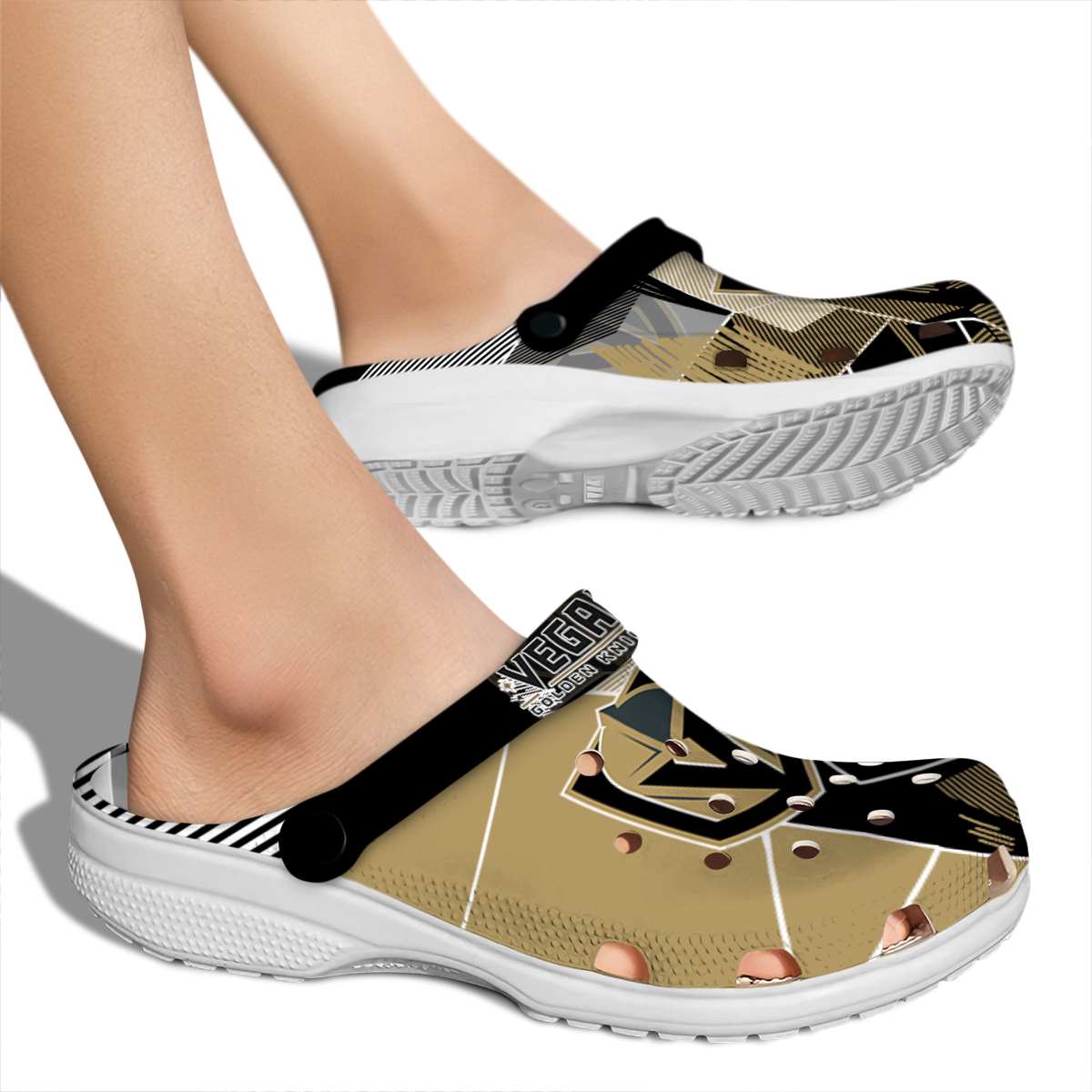 Merchidea Vegas Golden Knights NHL Sport Crocs Crocband Clogs Shoes Comfortable For Men Women and Kids