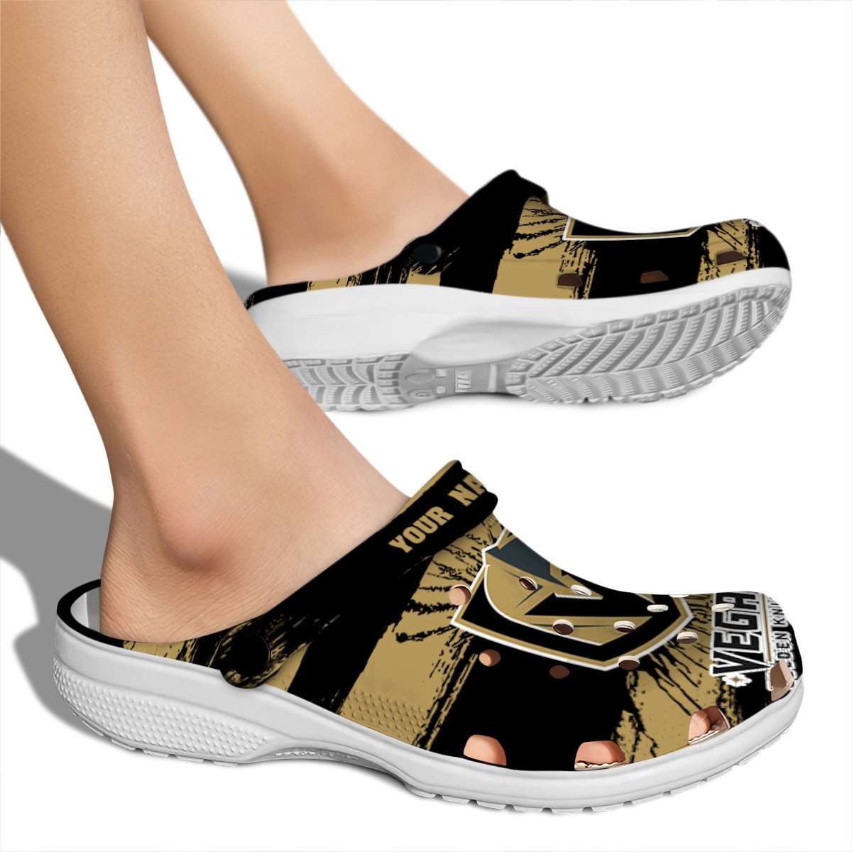 Merchidea Vegas Golden Knights NHL Sport Crocs Crocband Clogs Shoes Comfortable For Men Women and Kids
