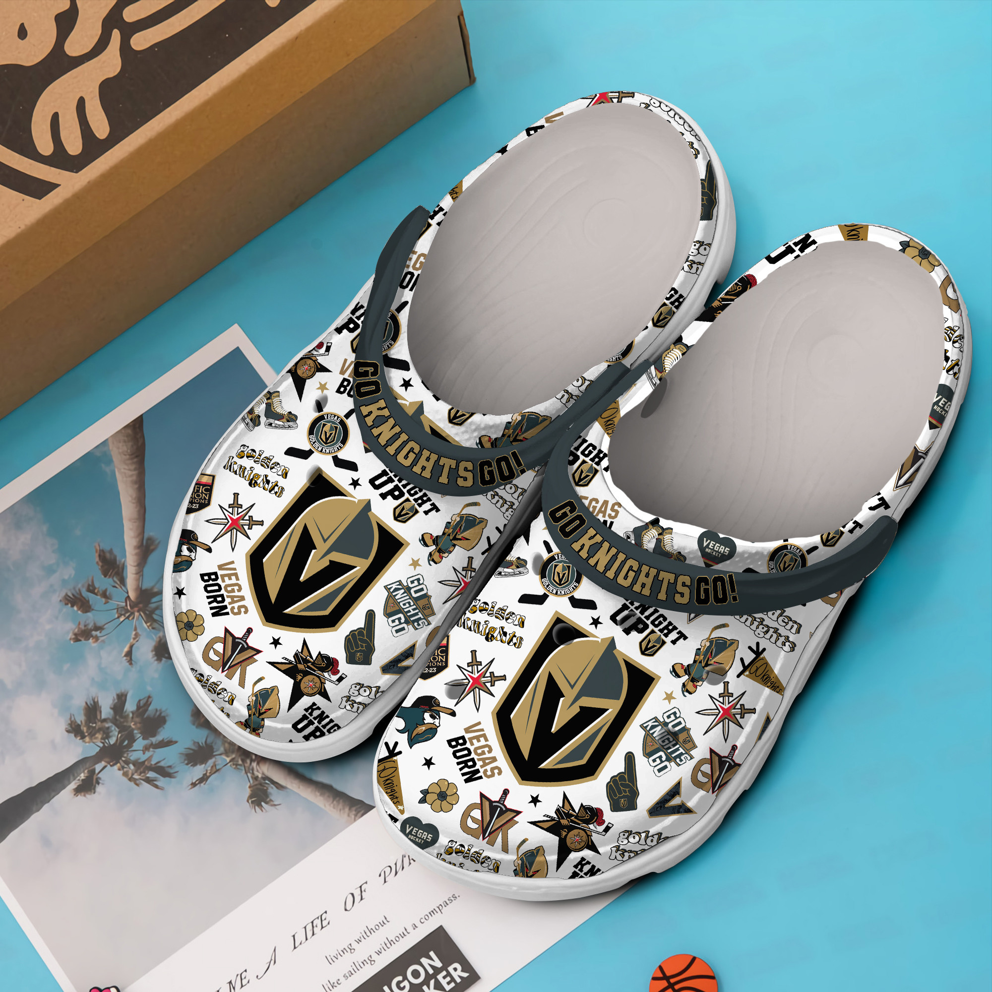 Merchidea Vegas Golden Knights NHL Sport Crocs Crocband Clogs Shoes Comfortable For Men Women and Kids